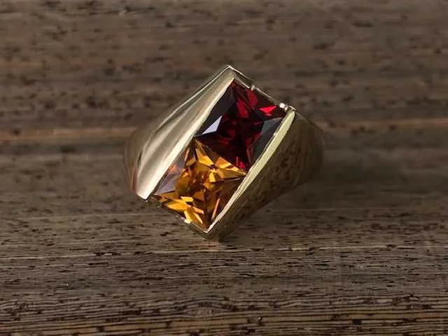 Custom 14k Yellow Gold Garnet & Citrine Birthstone Ring