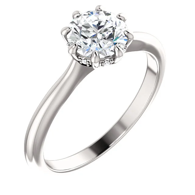 14k White Gold Round Brilliant Eight Prong Accented Diamond Engagement Ring - SS124140 - $799.00