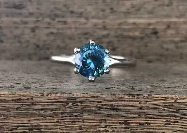 14k White Gold Round Brilliant 1.55ct Montana sapphire Engagement Ring $3,295.00