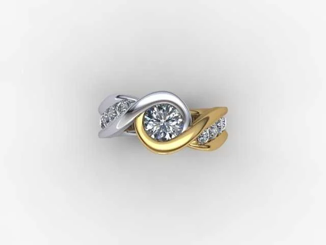 Custom 14k White & Yellow Gold Diamond Swirl Bezel Engagement Ring
