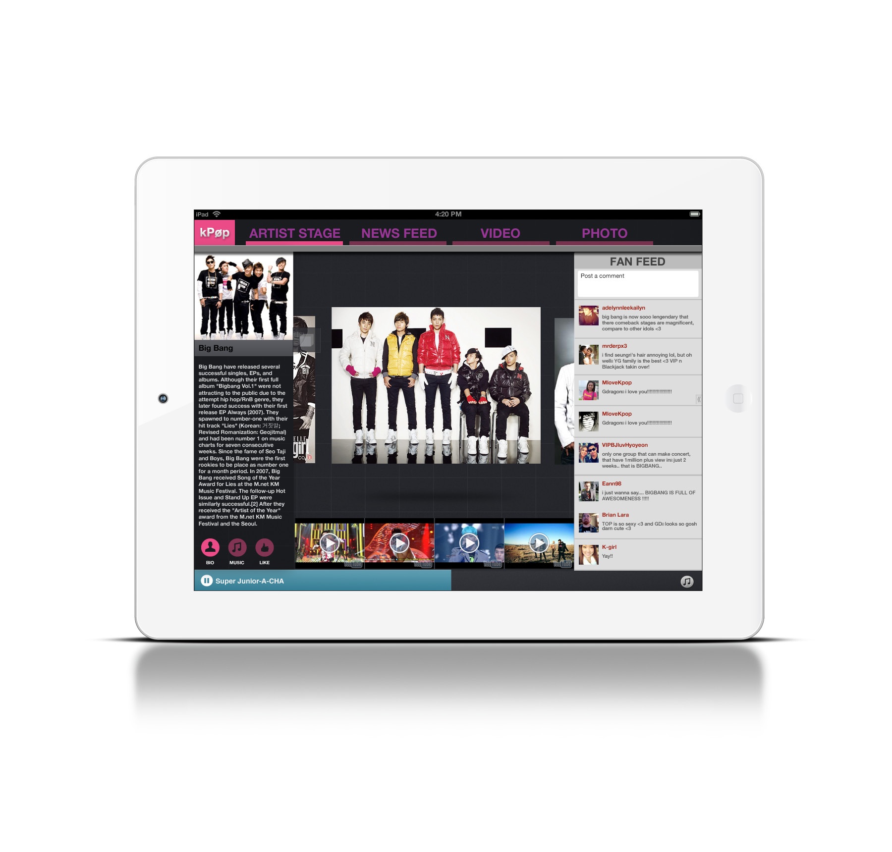 MCube iPad App K-Pop Section