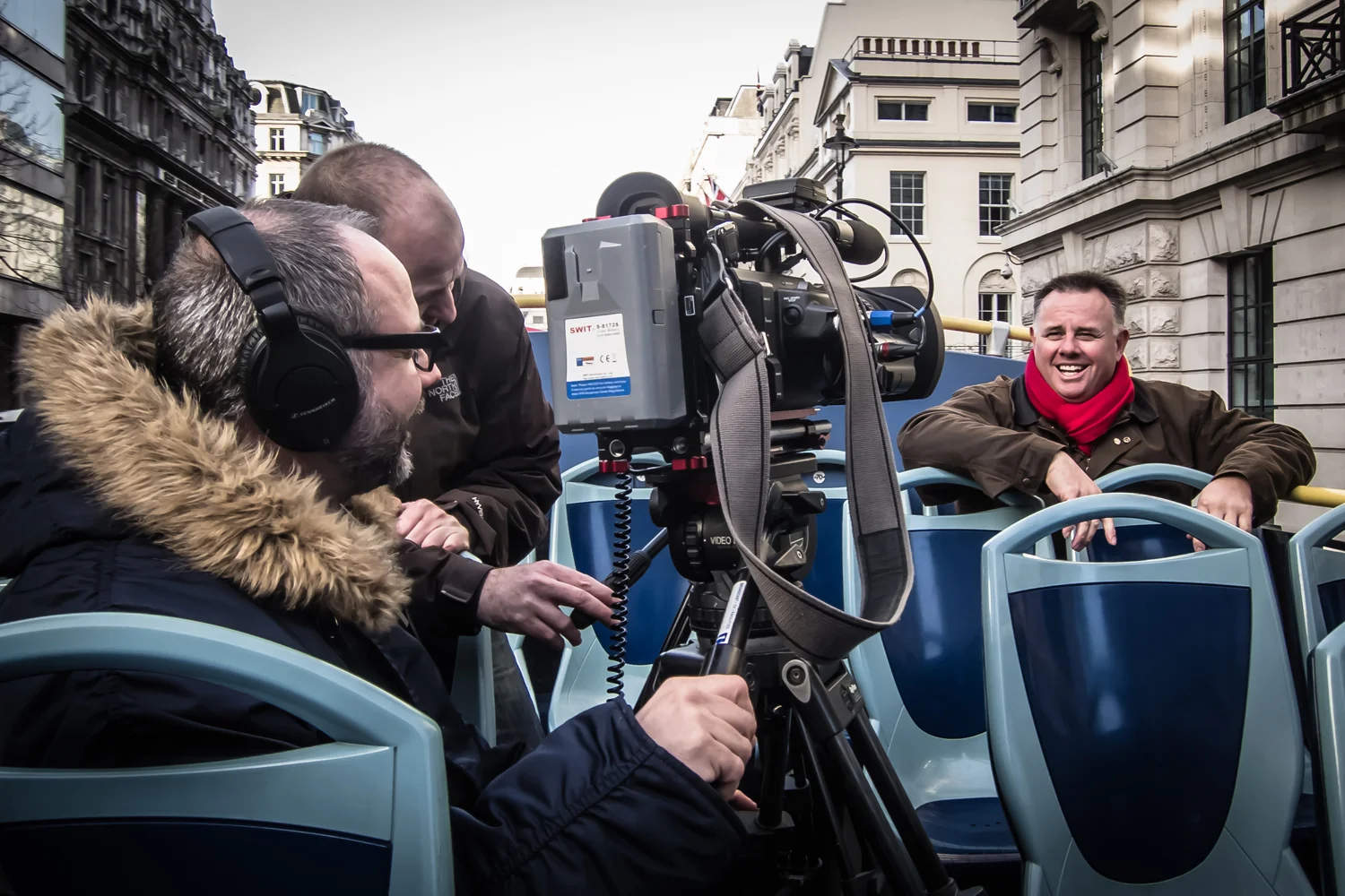 A day filming in London, on an open top bus, in December. Are we mad?