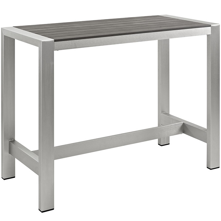 Outdoor Patio Aluminum Rectangle Bar Table In Silver Gray