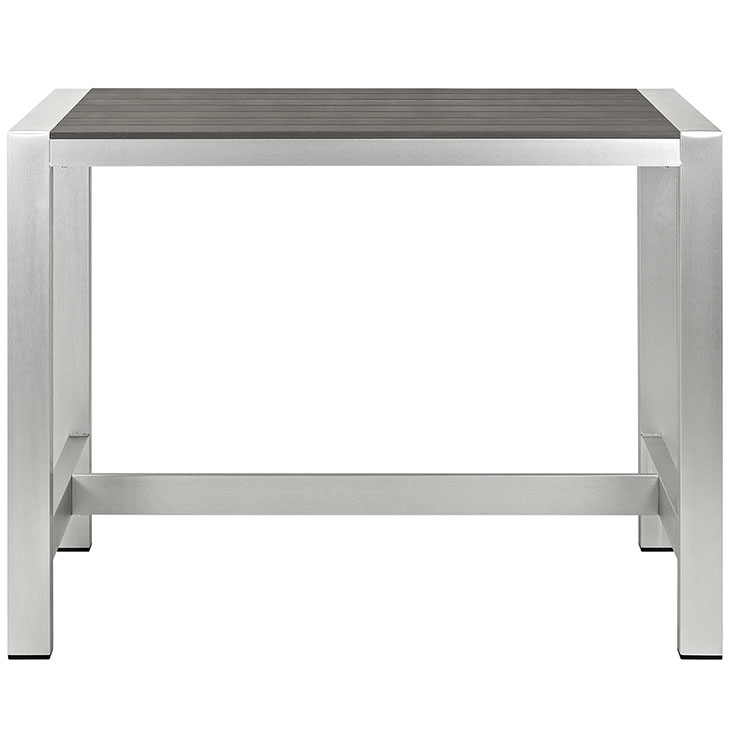 Outdoor Patio Aluminum Rectangle Bar Table In Silver Gray