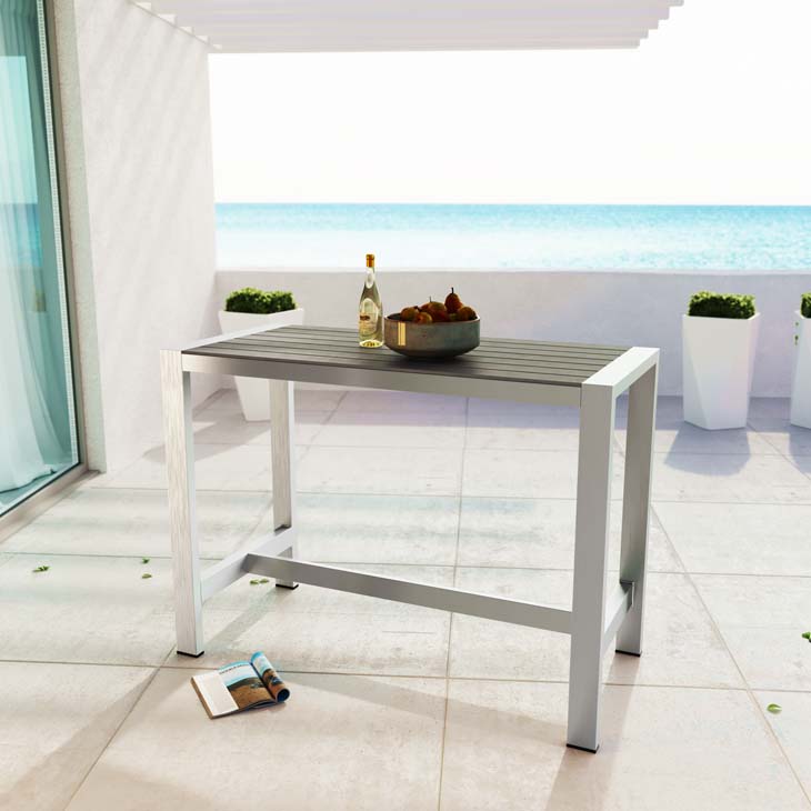 Outdoor Patio Aluminum Rectangle Bar Table In Silver Gray
