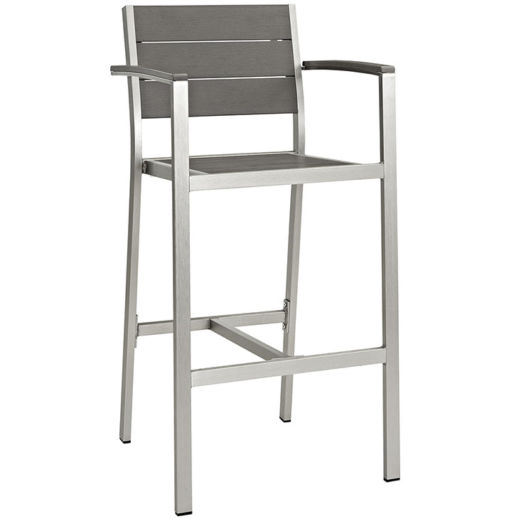 Outdoor Patio Aluminum Bar Stool In Silver Gray