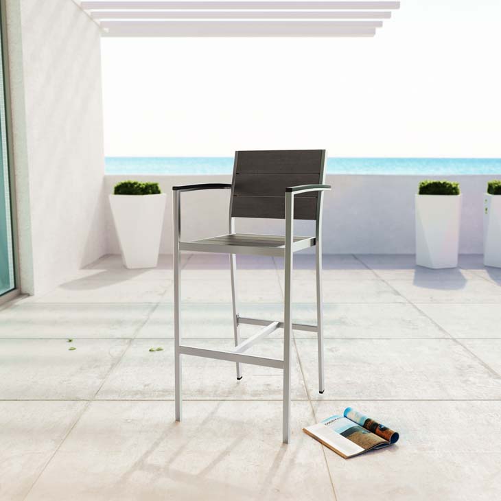 Outdoor Patio Aluminum Bar Stool In Silver Gray