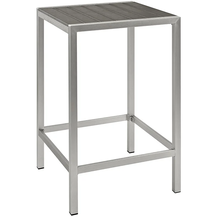 Outdoor Patio Aluminum Bar Table In Silver Gray