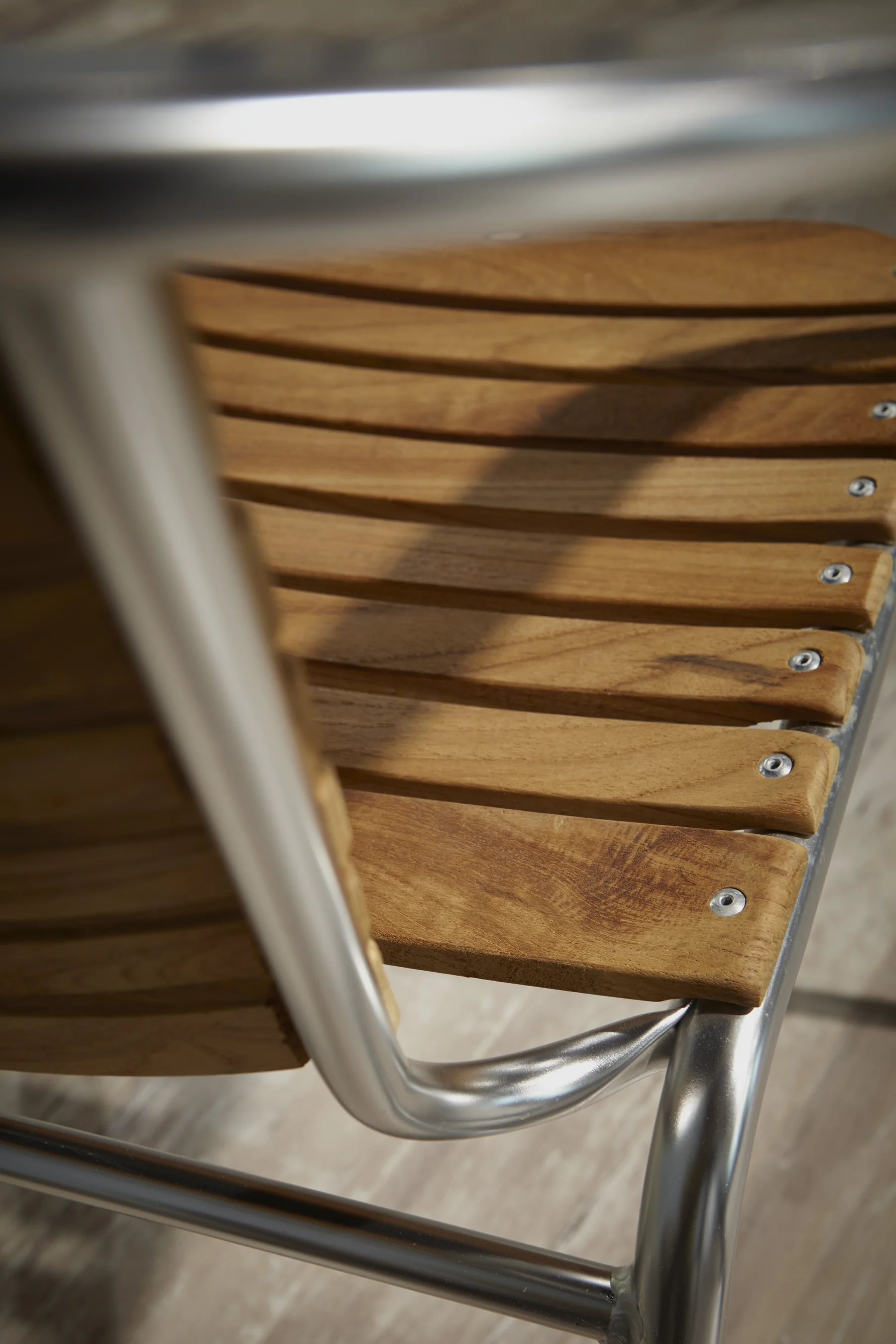 Stacking Arm Chair in Teak with Aluminum Legs - Set of 6