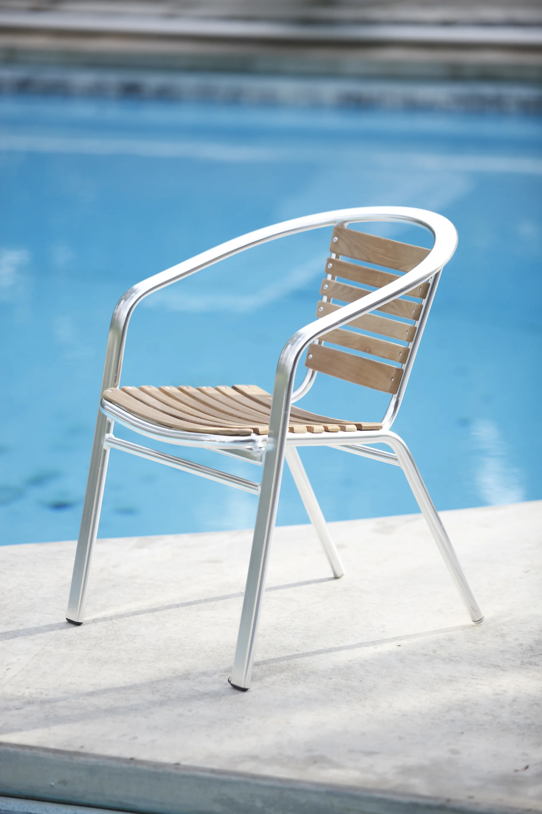 Stacking Arm Chair in Teak with Aluminum Legs - Set of 6
