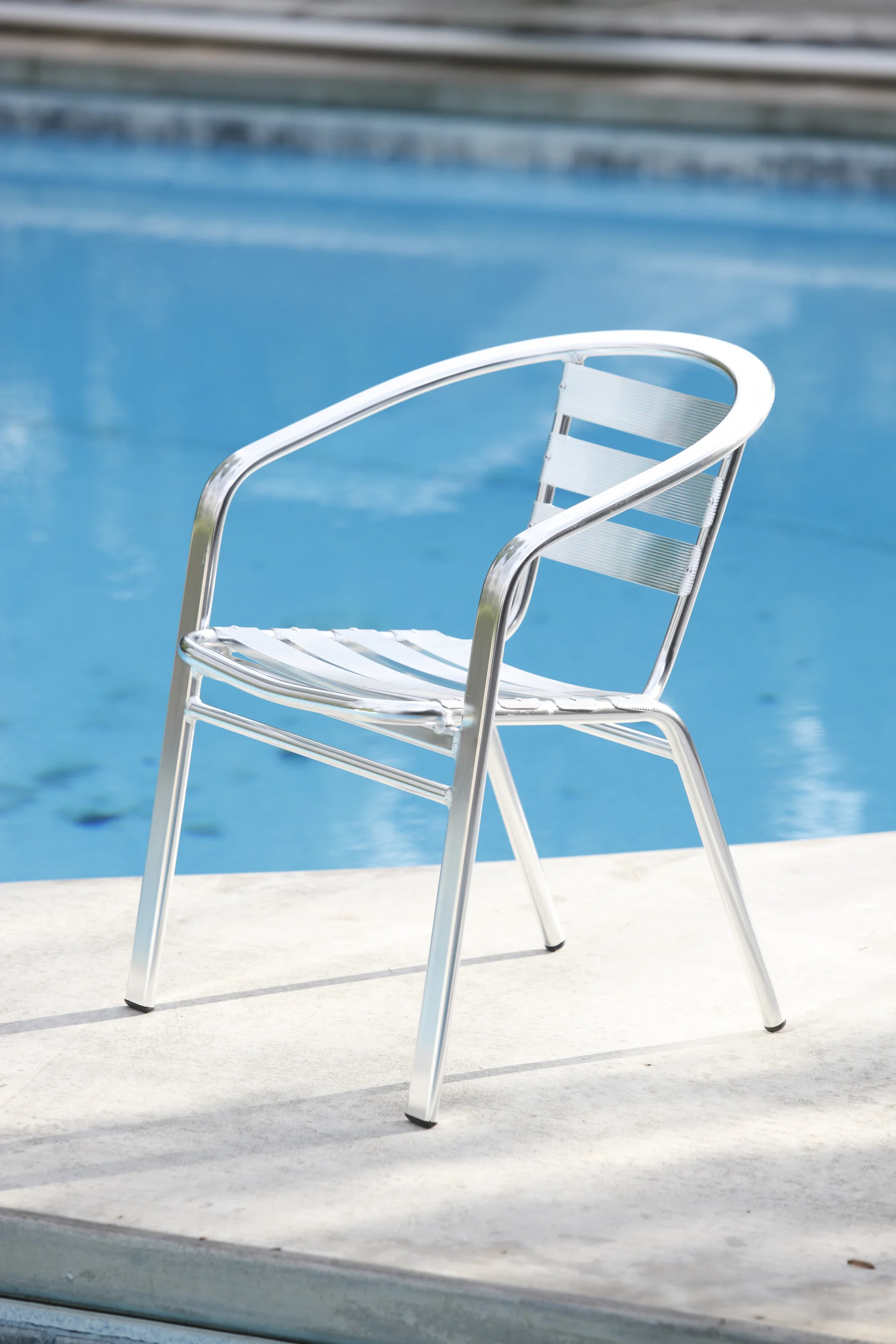 Stacking Arm Chair in Polished Aluminum - Set of 2
