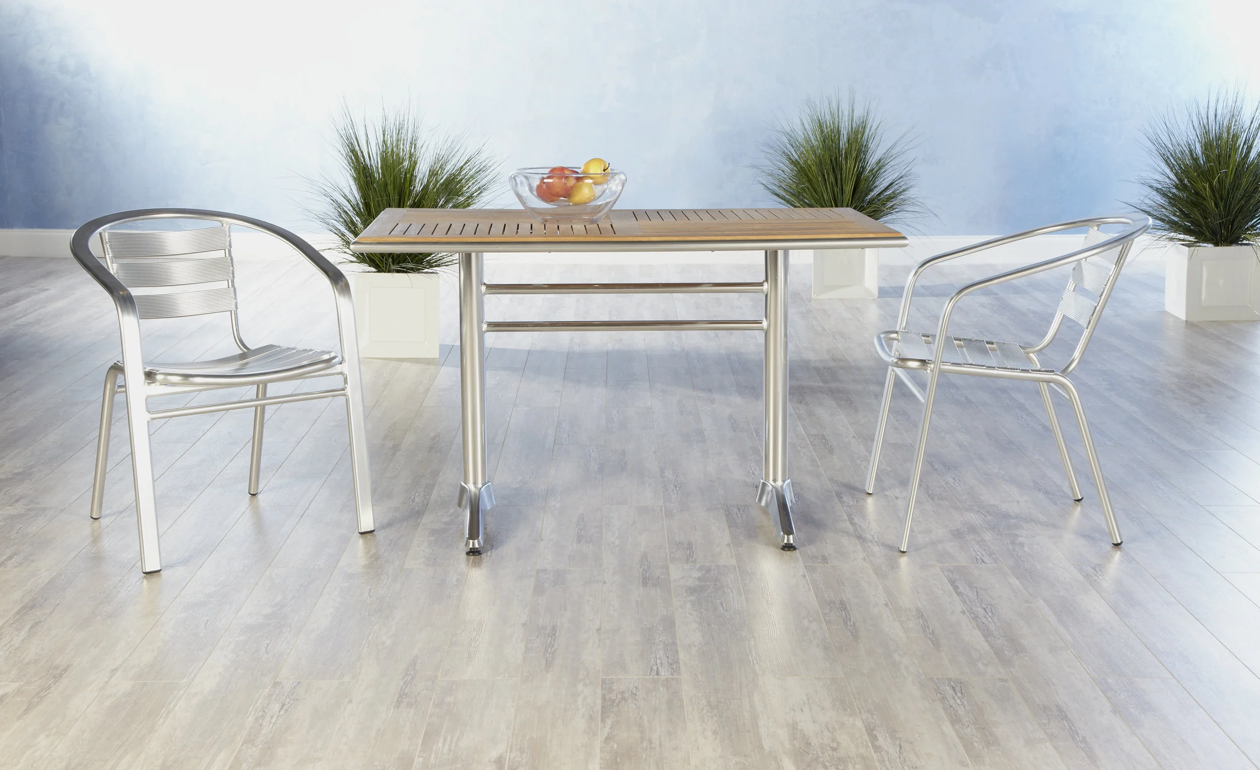 Stacking Arm Chair in Polished Aluminum - Set of 2