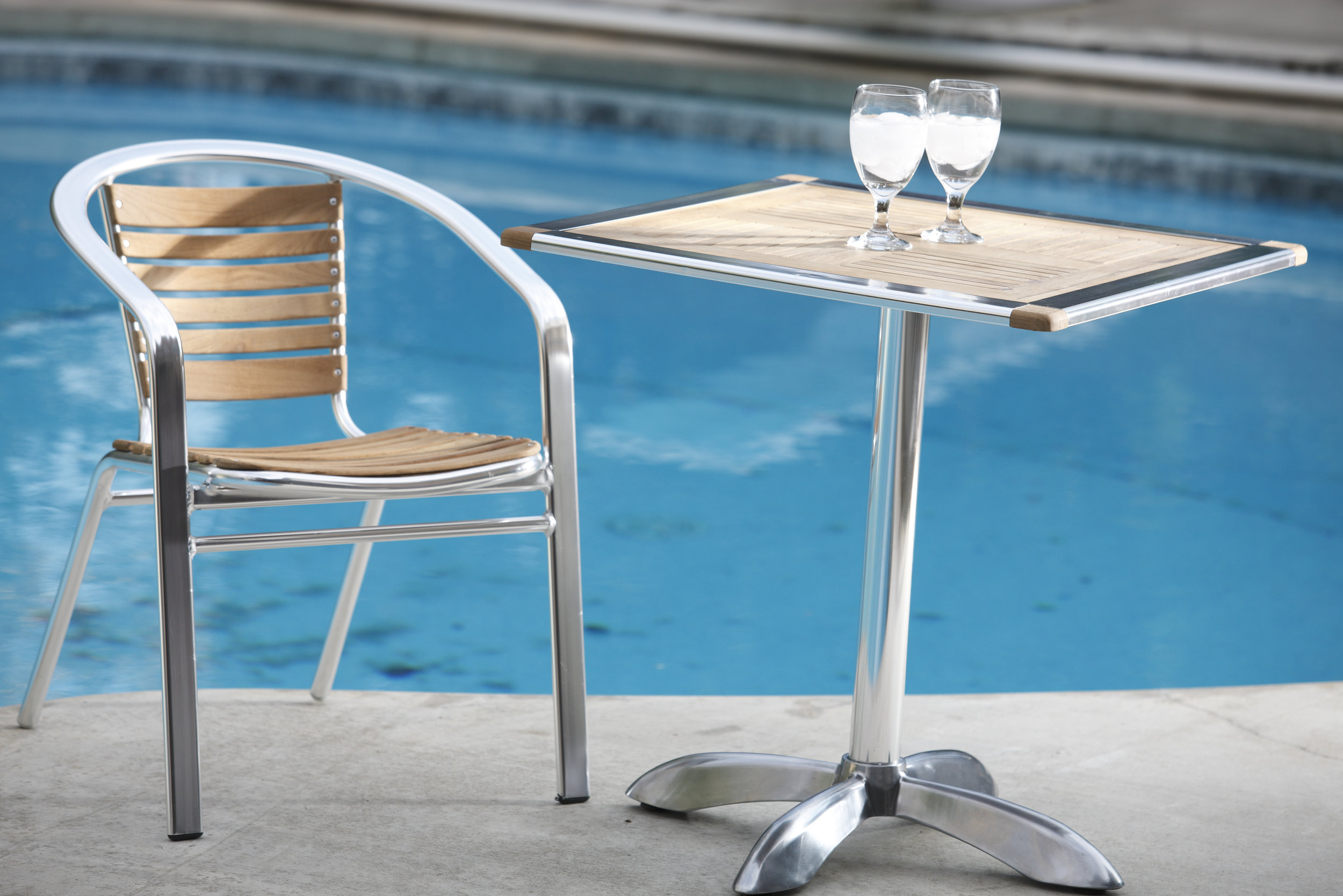 Square Dining Table in Teak with Aluminum Base