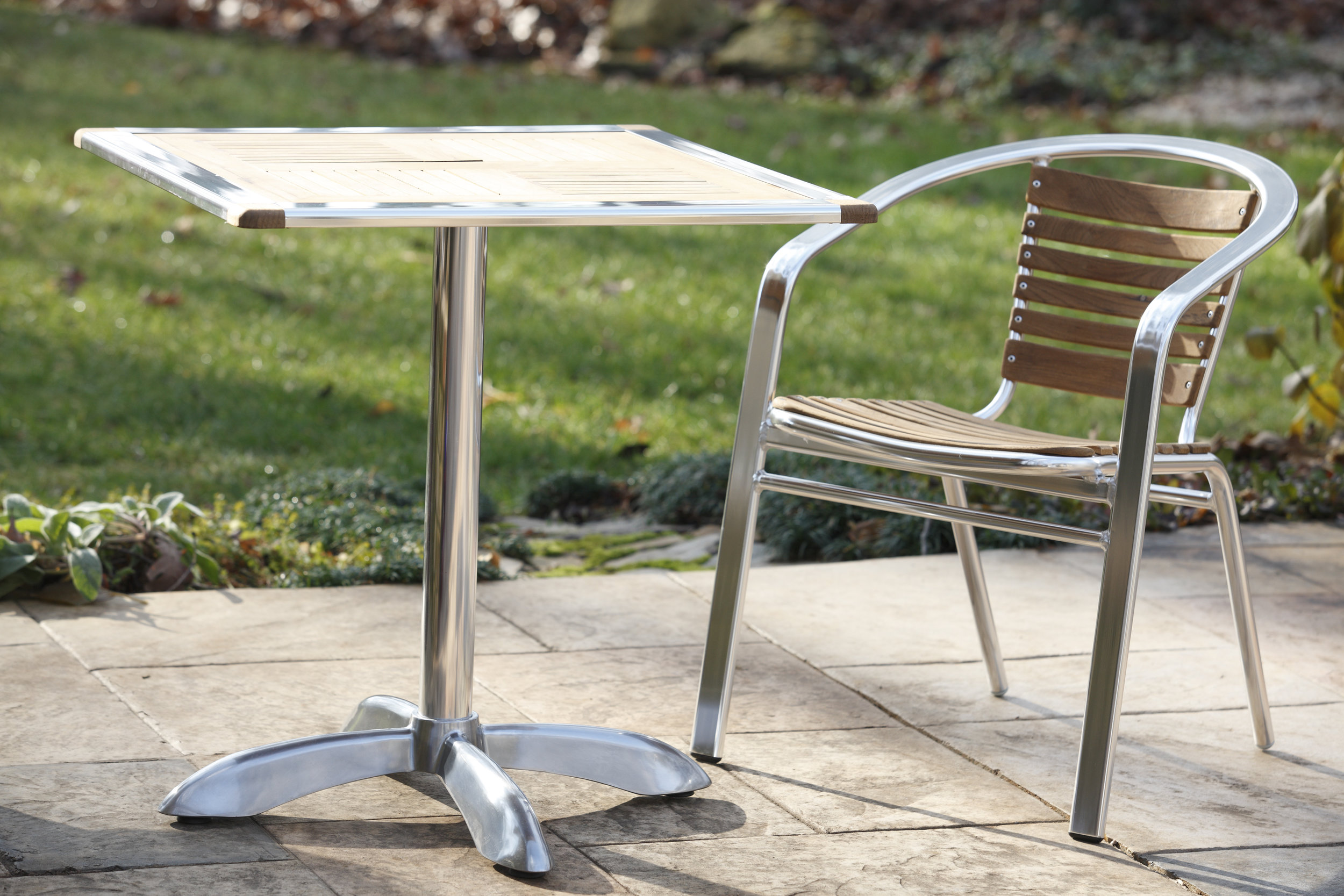 Square Dining Table in Teak with Aluminum Base