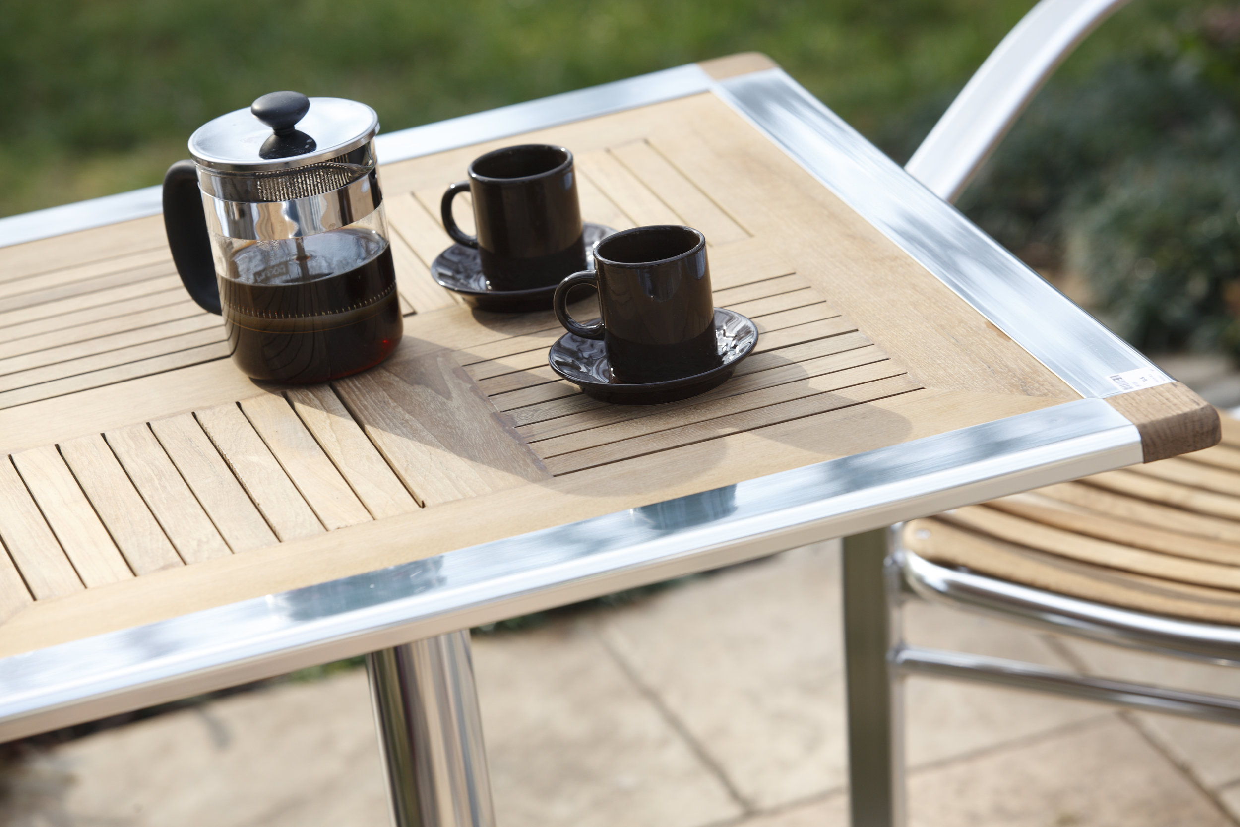 Square Dining Table in Teak with Aluminum Base