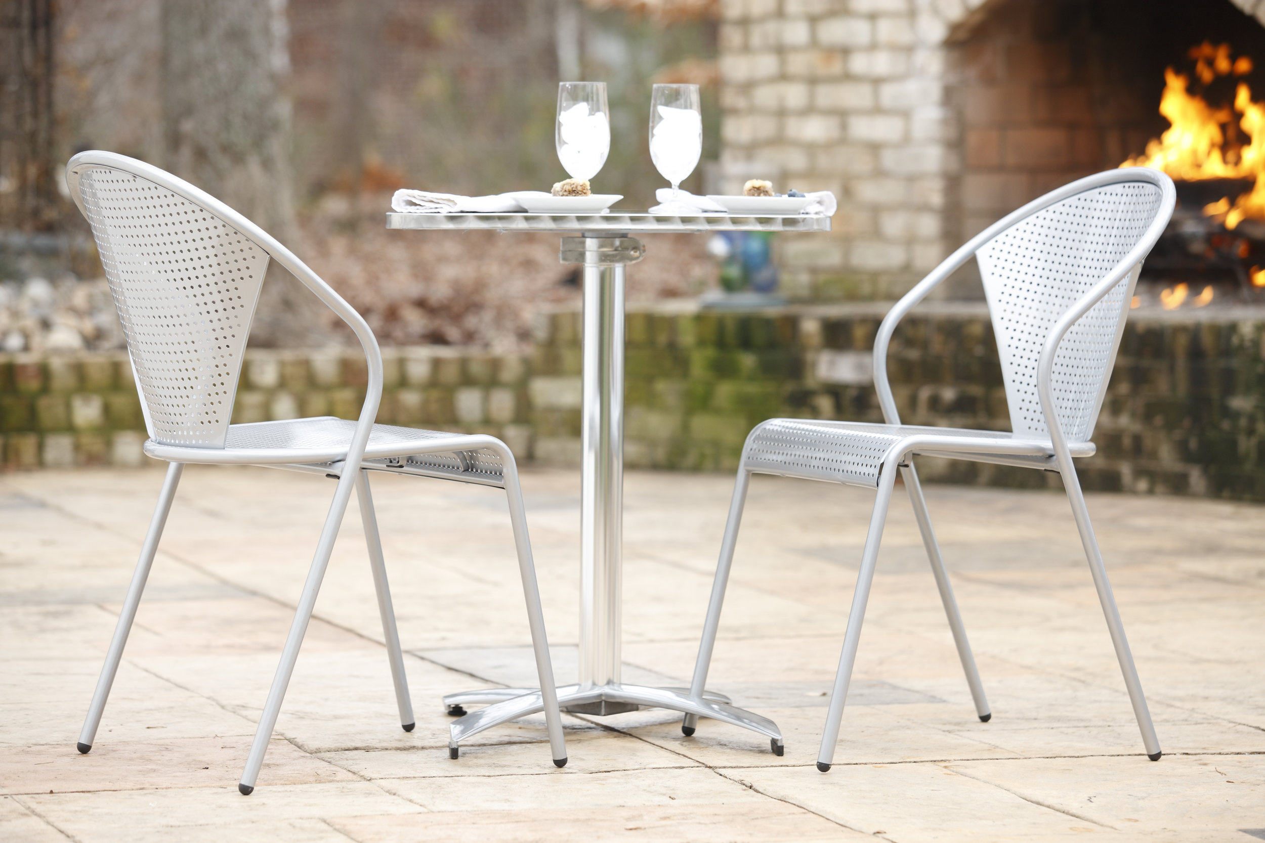 Square Dining Table in Stainless Steel with Aluminum Base
