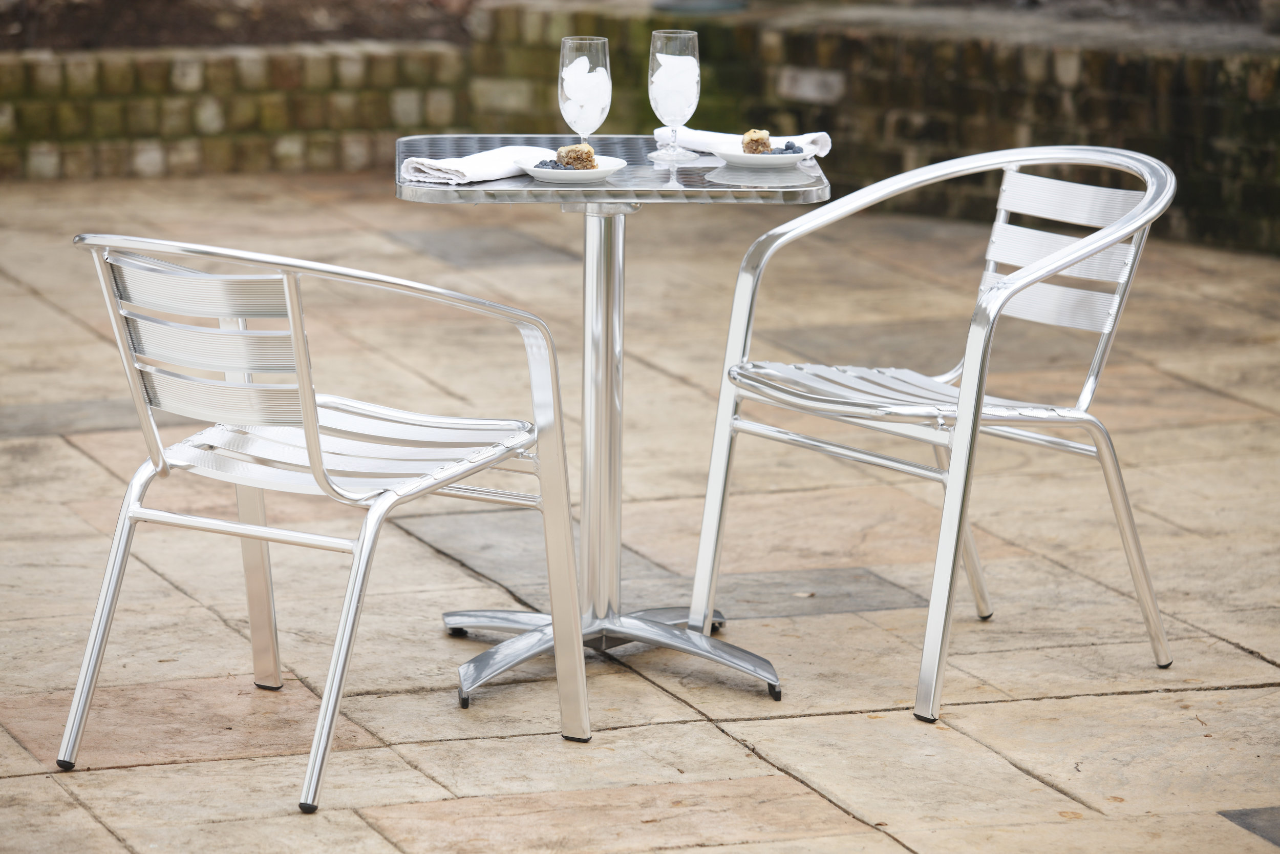 Square Dining Table in Stainless Steel with Aluminum Base