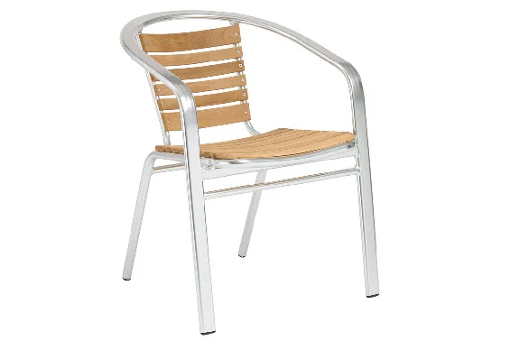 Stacking Arm Chair in Teak with Aluminum Legs - Set of 6