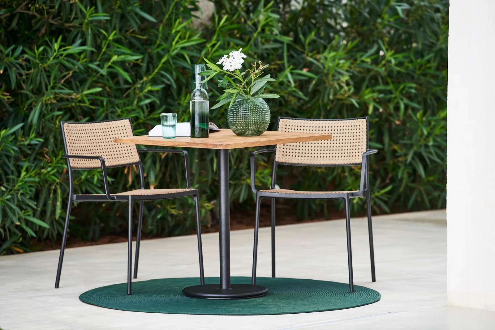 Go Café Table Grey Base with 28" Teak Table Top