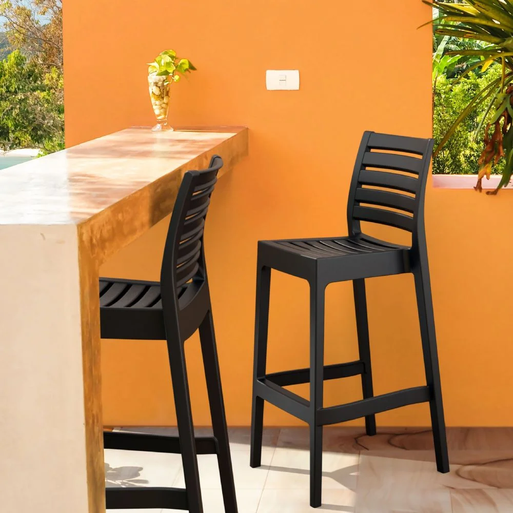 Ares Resin Outdoor Bar Stool Set Of 2 Black Living Gardens Landscape Design