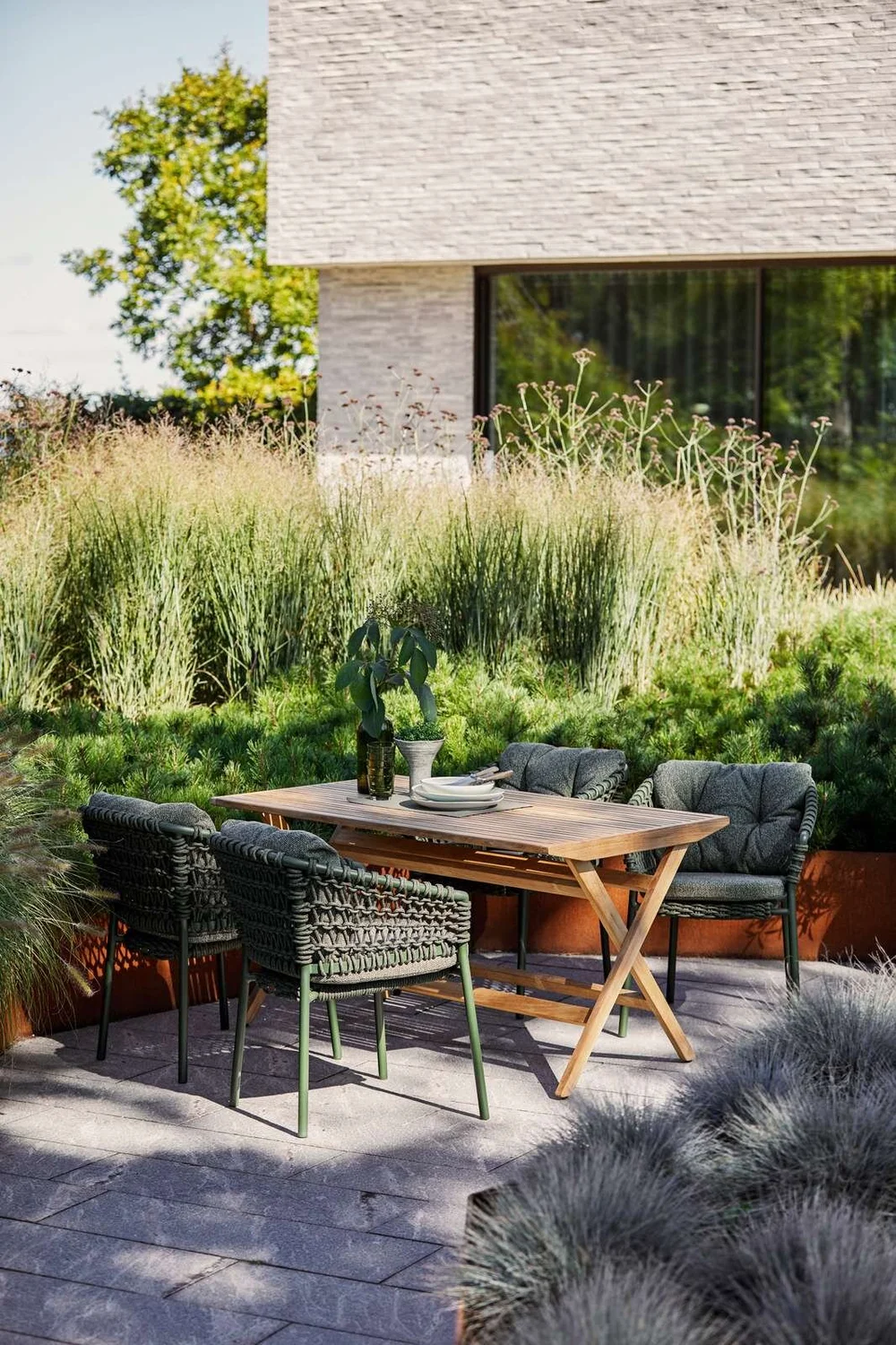 rope patio set on Ocean Stackable Dining Chair In Dark Green Soft Rope Set Of 4 Living Gardens Landscape Design
