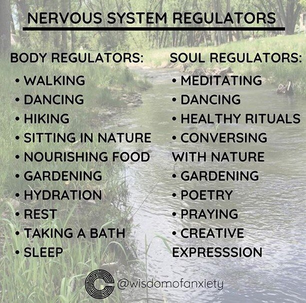 Ways you can regulate your nervous system at home. #SelfcareSunday⁠
Repost from @wisdomofanxiety⁠
.⁠
.⁠
.⁠
.⁠
.⁠
.⁠
.⁠
.⁠
.⁠
.⁠
.⁠
.⁠
.⁠
.⁠
.⁠
.⁠
#positiveoutlook #bethesource #gratitudepractice #soulcoaching #lifecoaching #lifecoach #consciousnesssh
