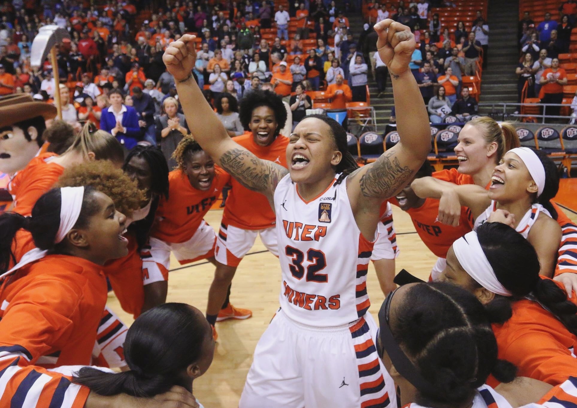UTEP guard Chrishauna Parker pumps up her team at the Don Haskins Center in El Paso Texas on Jan. 30, 2016.