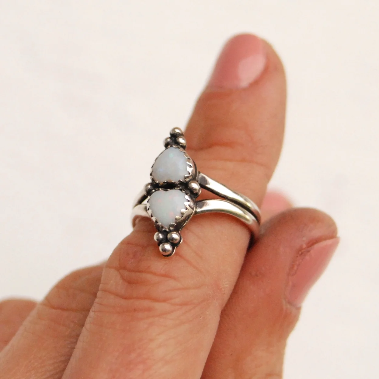 Back To Back Heart Opal Ring Sz 7 1 2 Meg Girard Jewelry