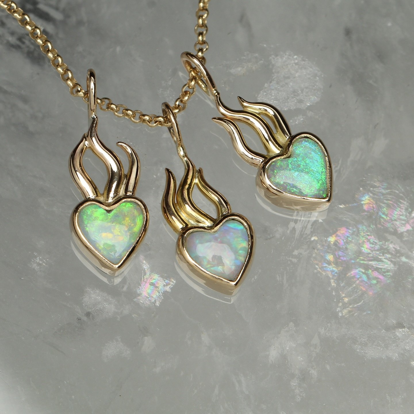 ✦✦✦ Gearing up for opal season with these Opal Sacred Heart pendants! They&rsquo;ll be available this Friday at 12noon ET, along with a cuff and 3 made-to-order pieces. Remember, instead of one large collection this fall I&rsquo;ll be dropping new on