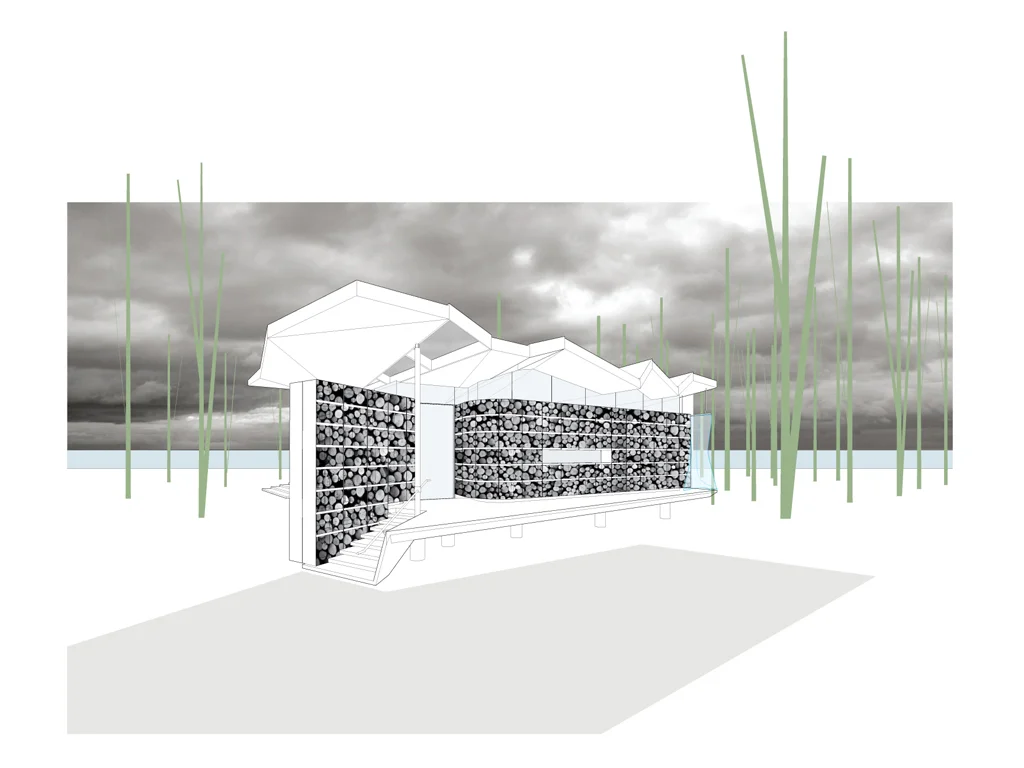 Building upon a natural phenomenon at the shoreline of Lake Erie, the roof is developed to mimic the profile of clouds as they form at the water’s edge. This results in a deep overhang along the south, beginning as a flat line which begins to ripple, forming skylights, as it progresses to the north side of the building inland.
