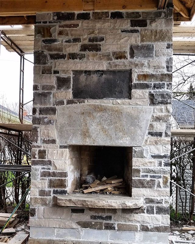 Natural stone fireplace. 
#naturalstone #outdoorfireplace #woodburning #outdoorliving