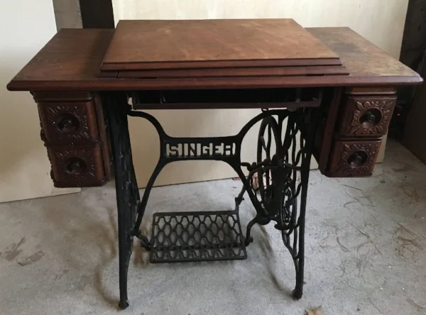 The sewing table before