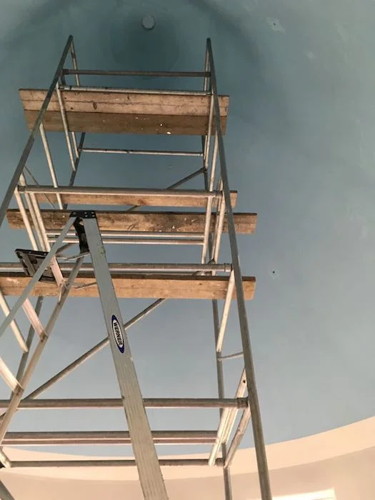 The “before” color with scaffolding in place and ready to go
