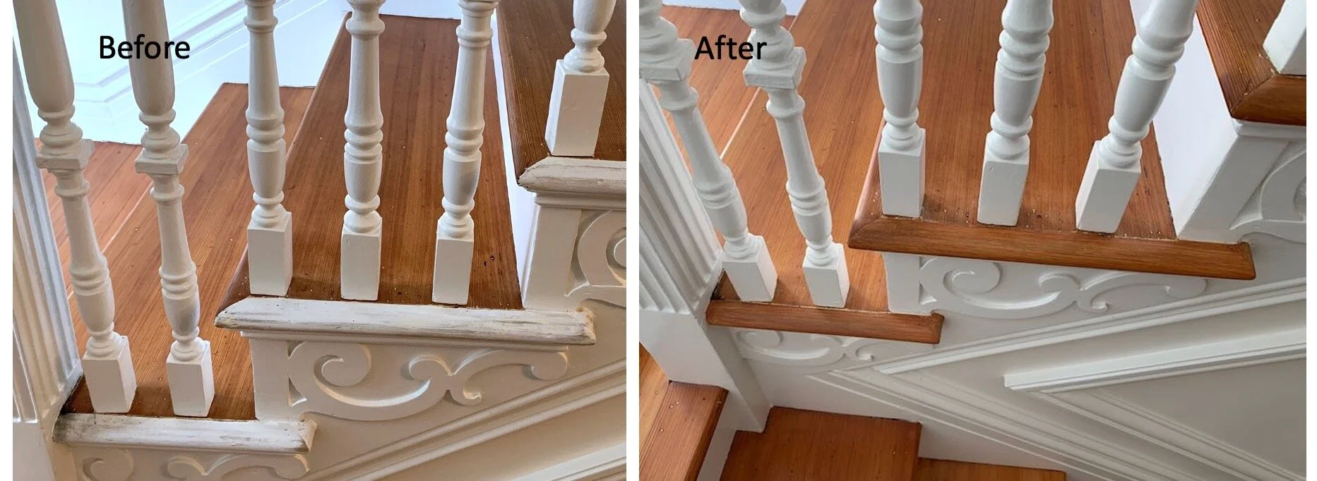 Faux wood match stair edges