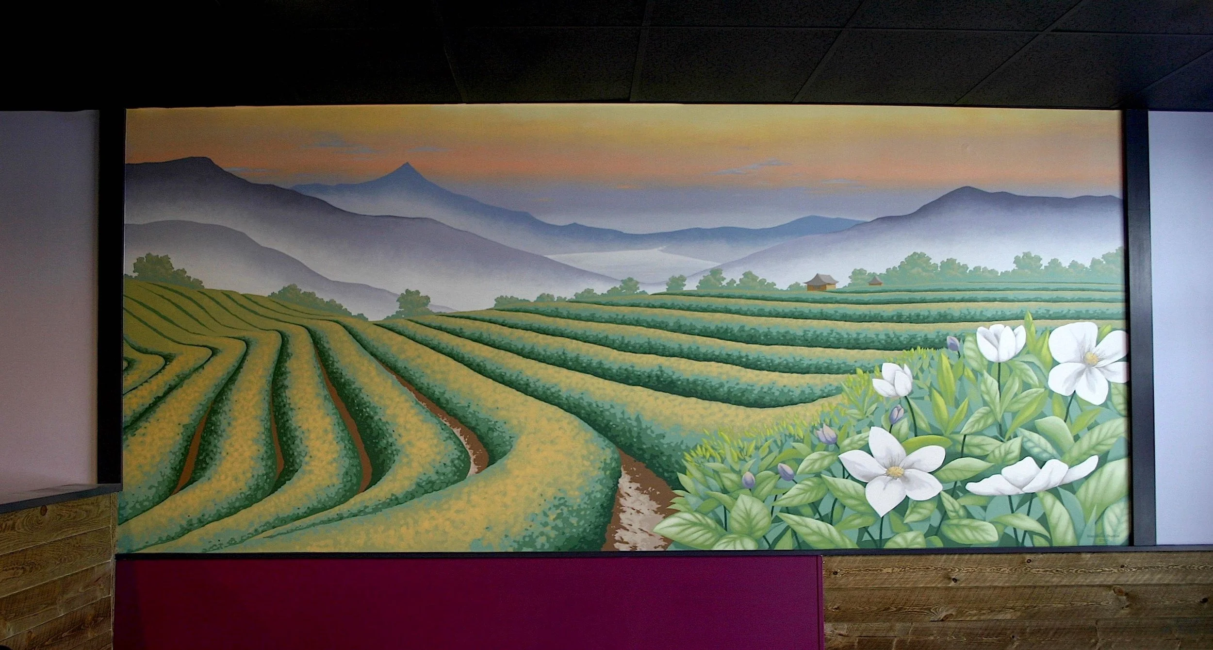 Tea field mural for Nirvana Tea House in Millis, MA