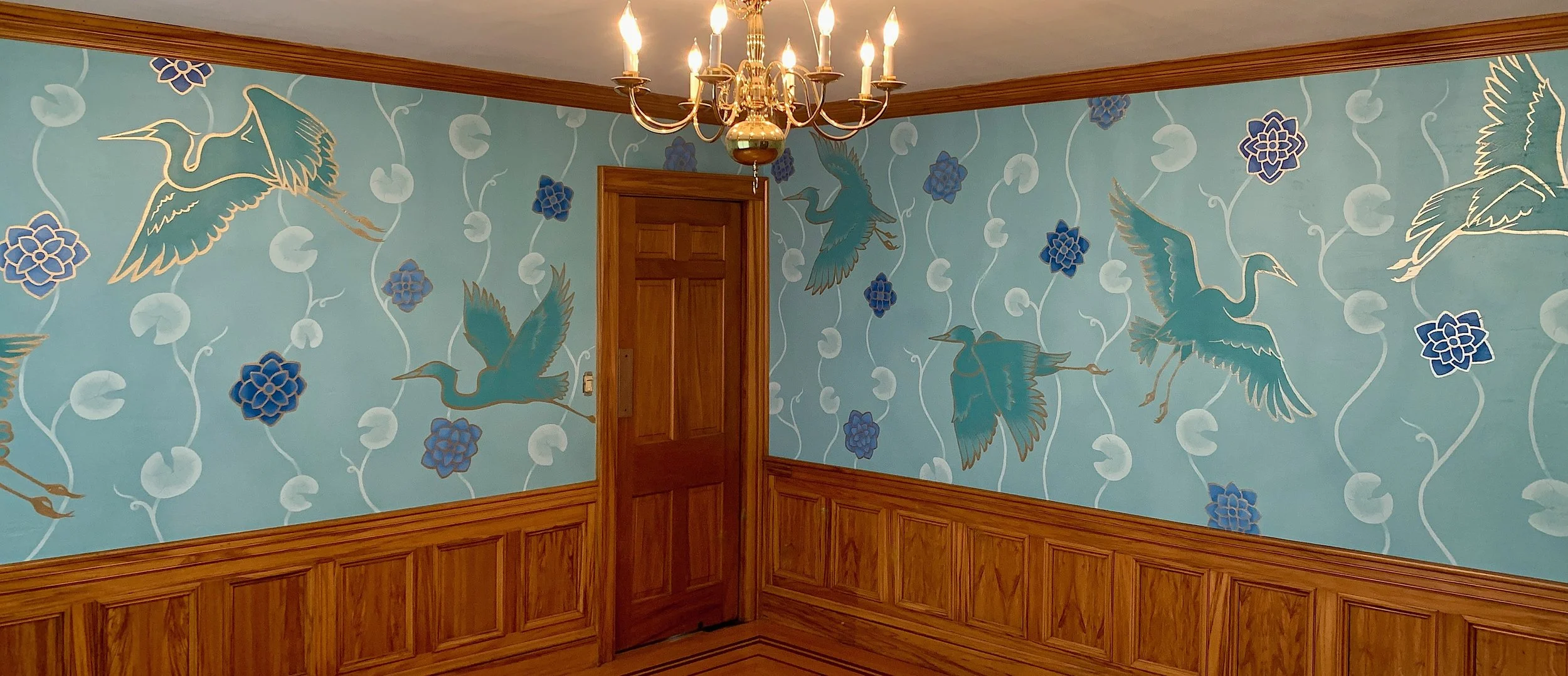 Full-room dining room mural in Newton, MA