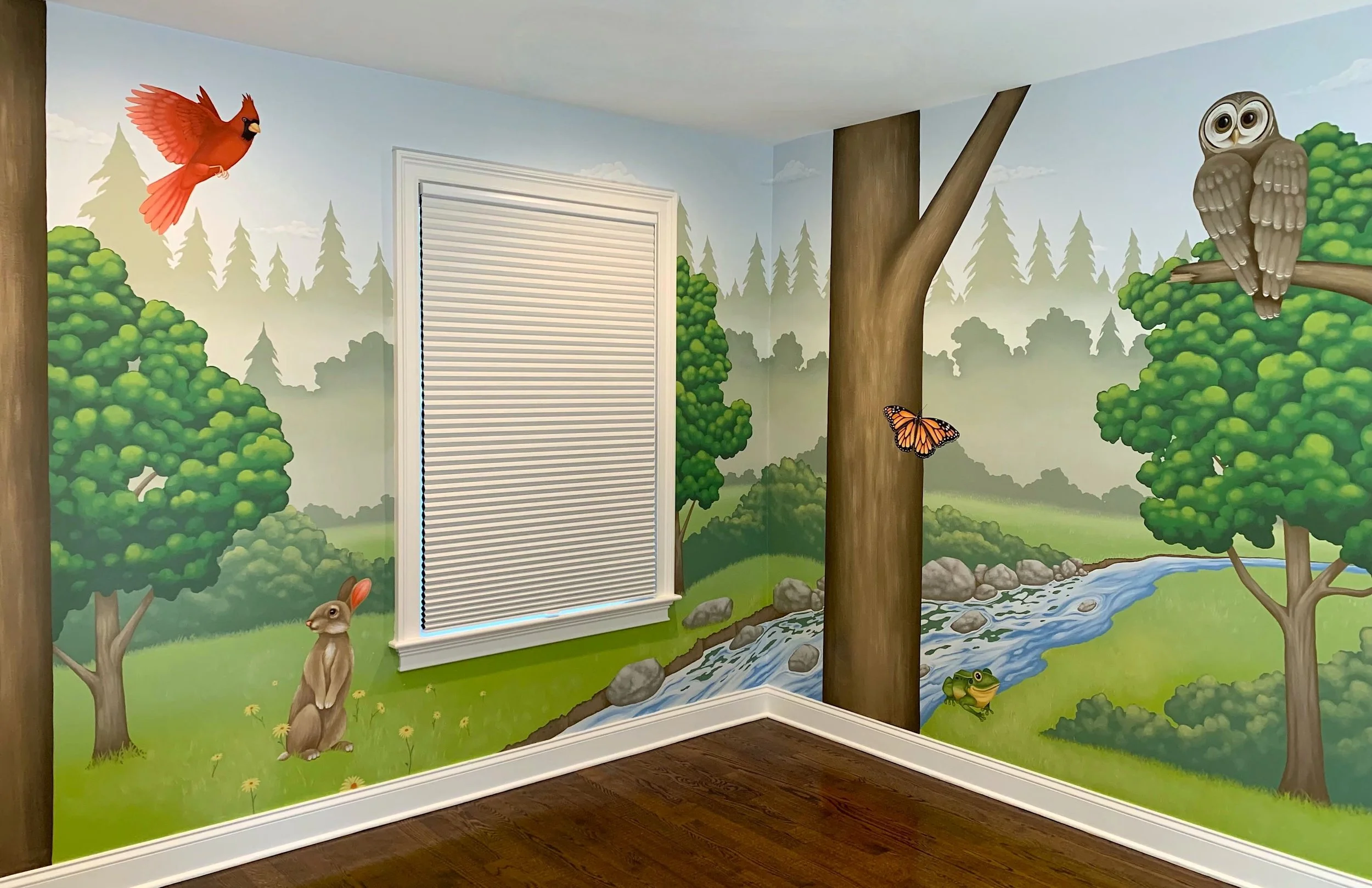 2-wall kid's room mural in Newton, MA