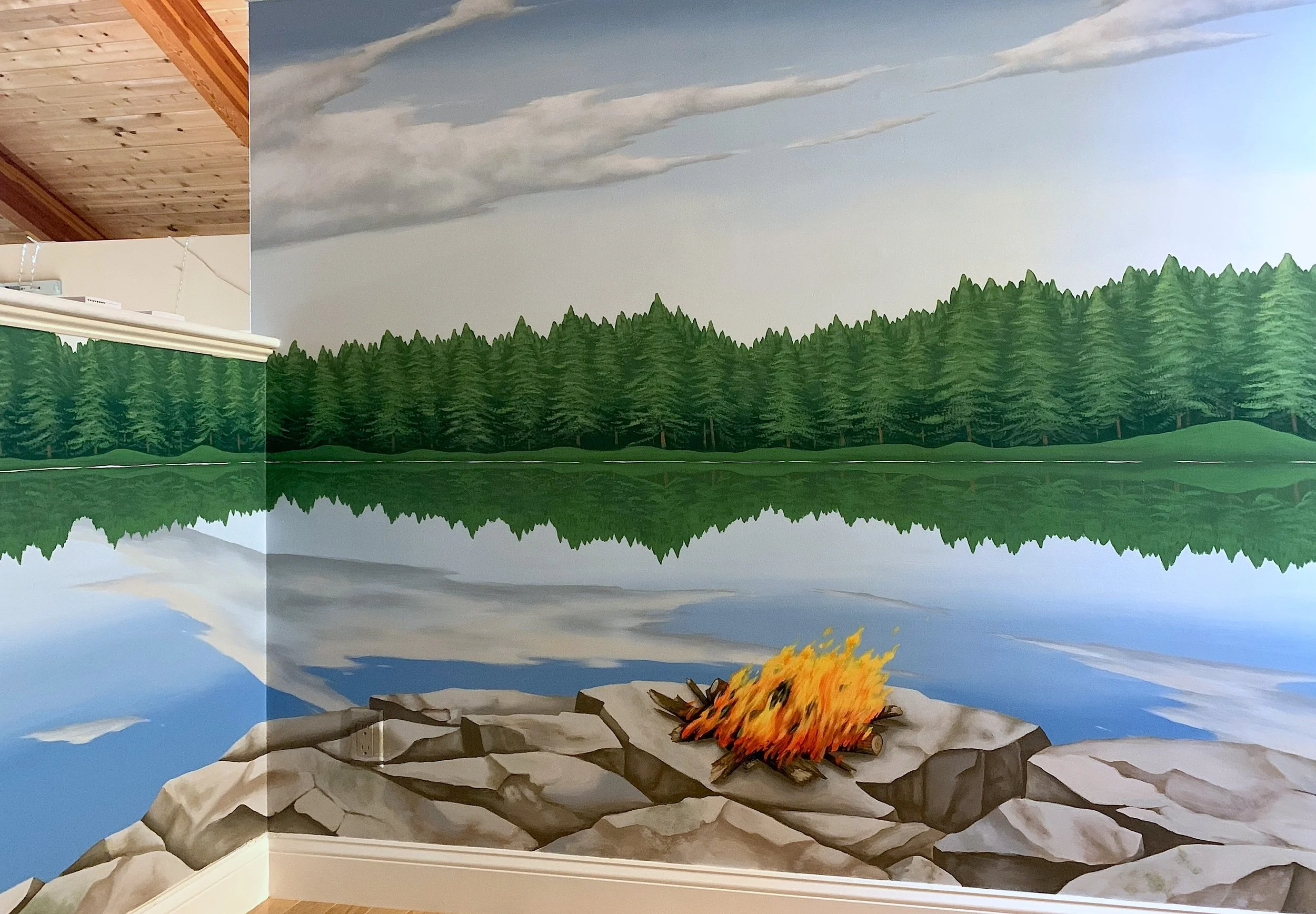 Reading nook mural in Wellesley, MA