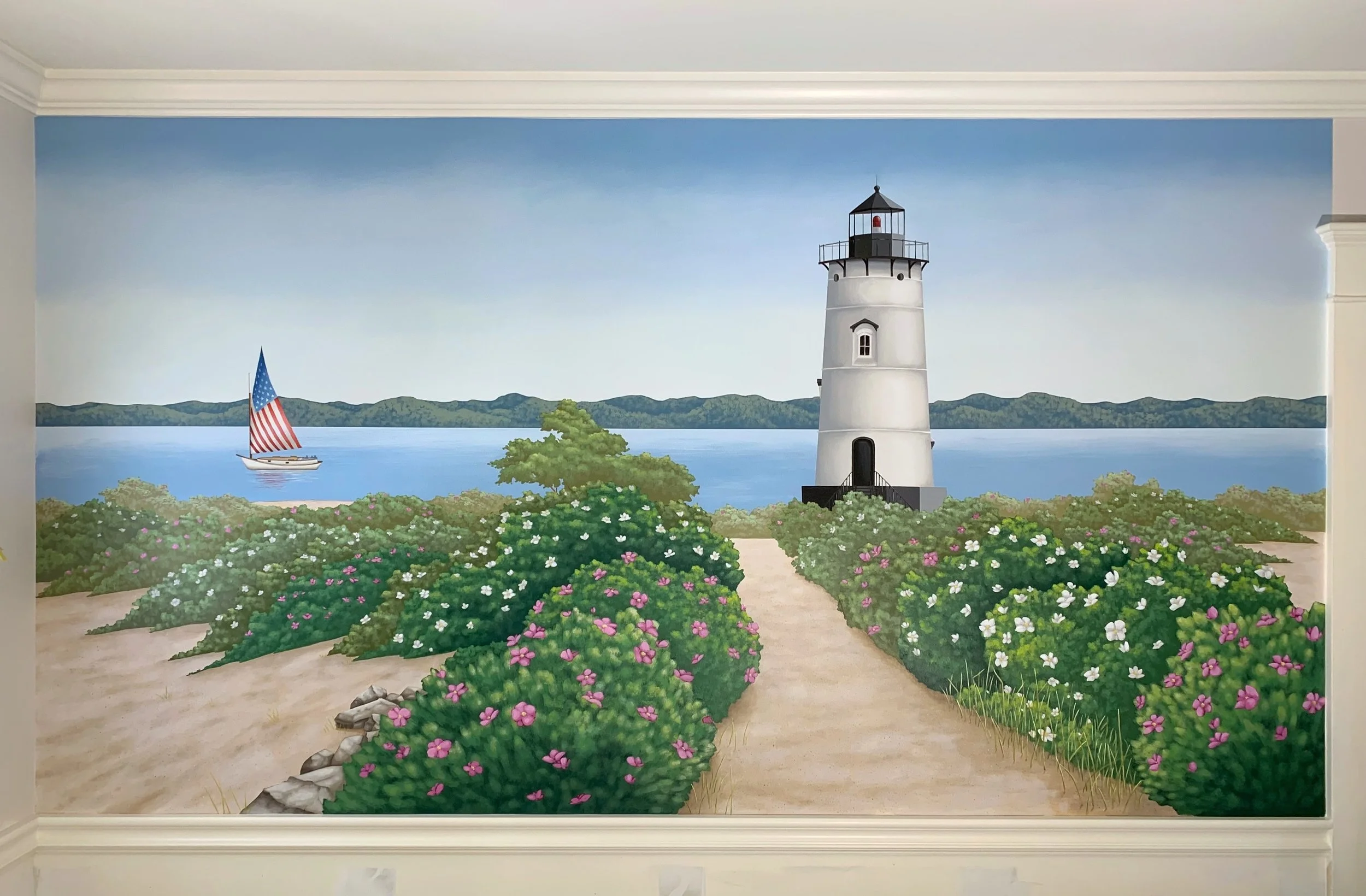 Entry foyer mural in Duxbury, MA