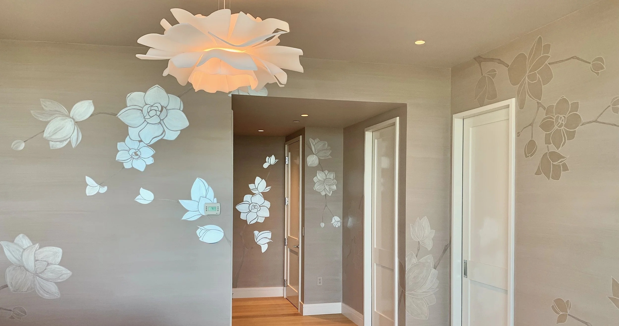 Full-room mural in Boston primary bedroom