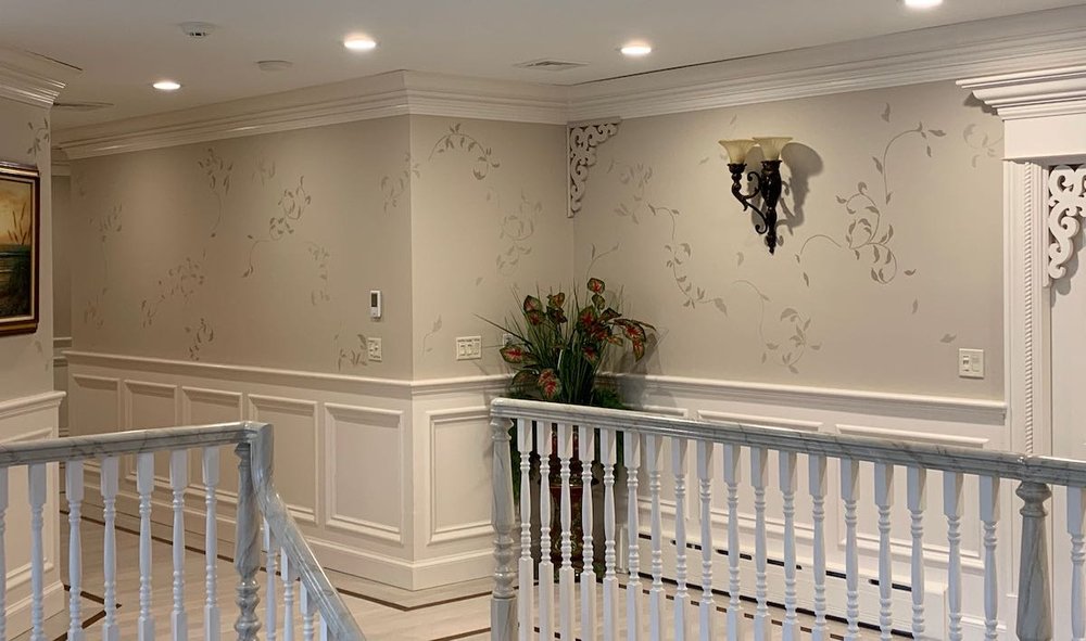 Painted “wallpaper”, specialty painted ceilings and copper patina wall —  BlackBeak studios