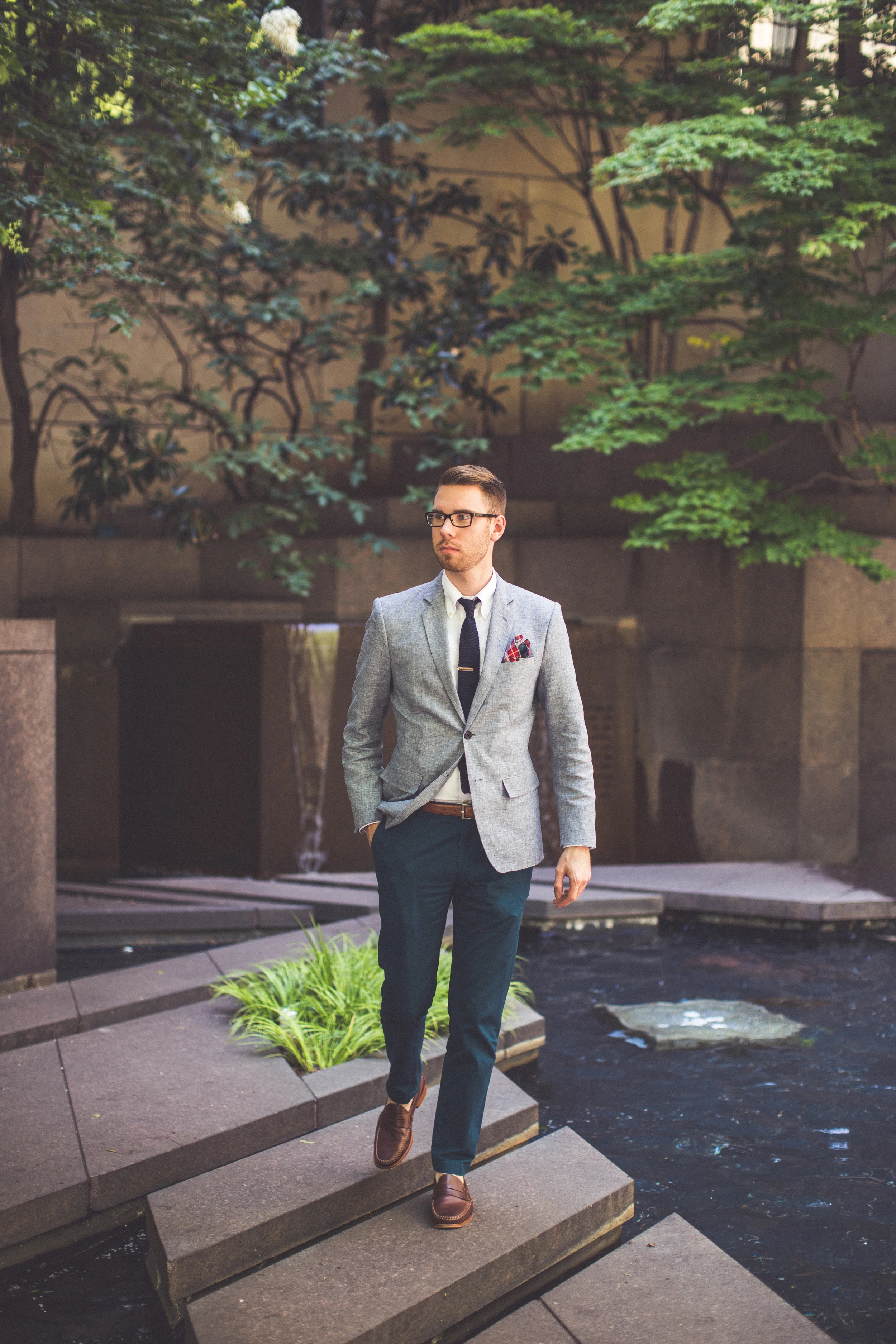 Pants: Brooks Brothers Red Fleece, Shirt: Brooks Brothers, Blazer: Banana Republic, Tie: Jcrew, Shoes: Johnston & Murphy, Pocket Square: bows-n-ties.com. Glasses: Burberry, Belt: Ralph Lauren 