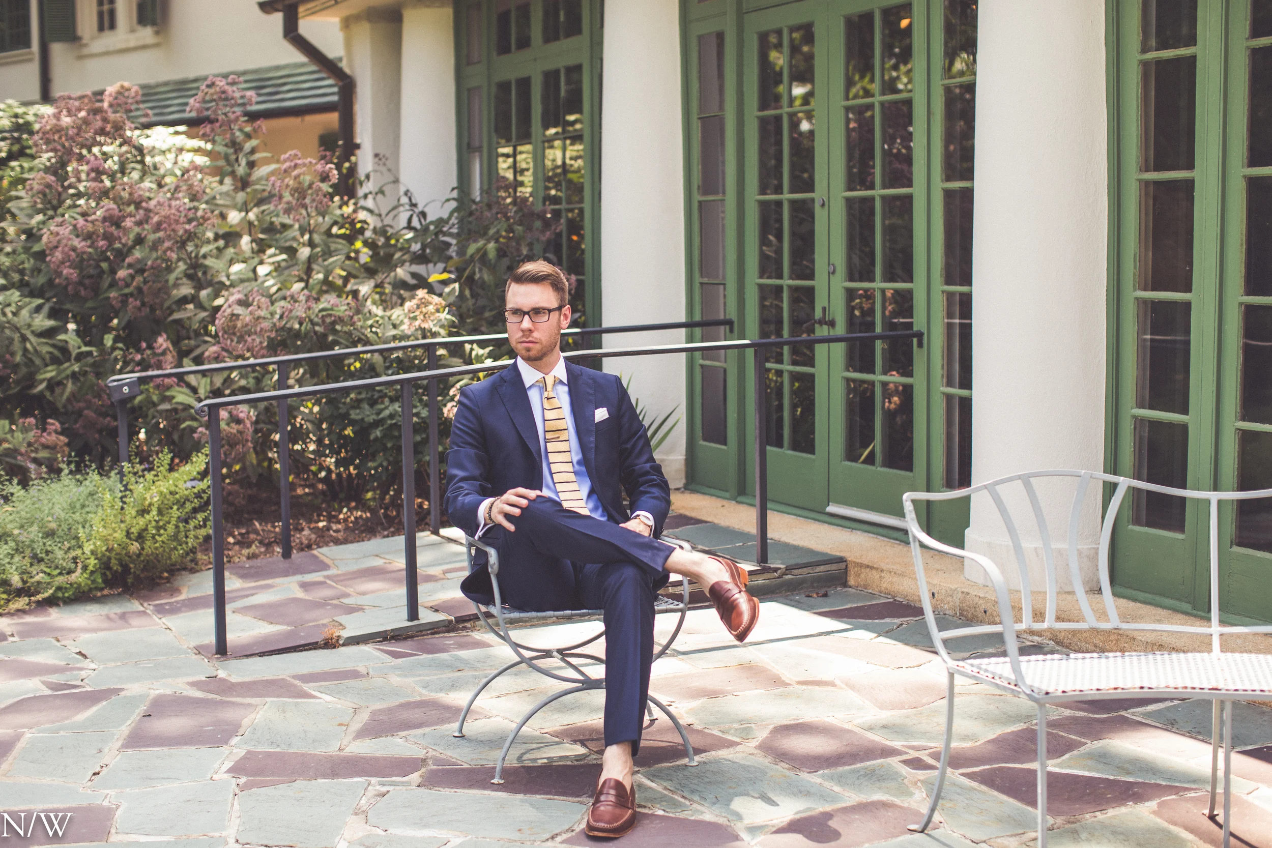 Shirt: Ledbury, Suit: J. Lindeburg, Shoes: Johnston & Murphy, Glasses: Burberry, Watch: Daniel Wellington