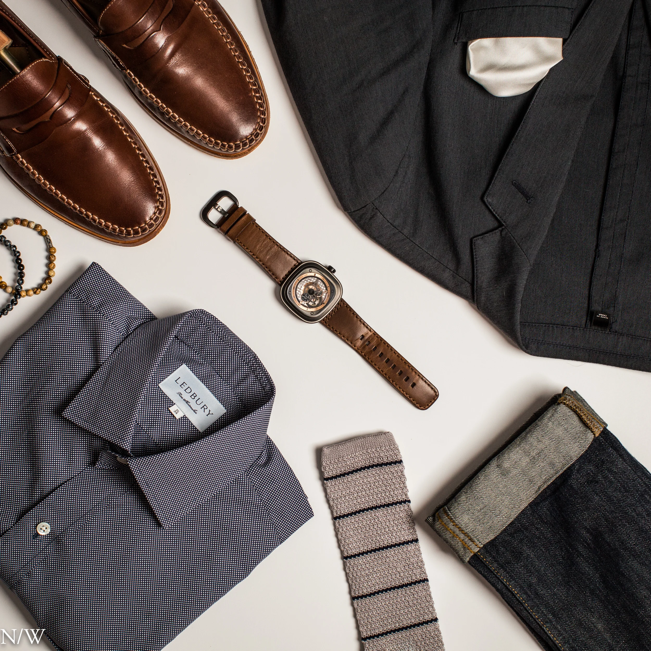 Shirt: Ledbury, Jeans: Vans Off the Wall, Watch: Seven Friday, Blazer: Jcrew, Shoes: Johnston & Murphy 