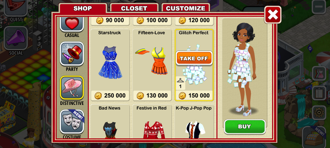 The end result of the infamous outfit glitch - a key part of High School Story history!