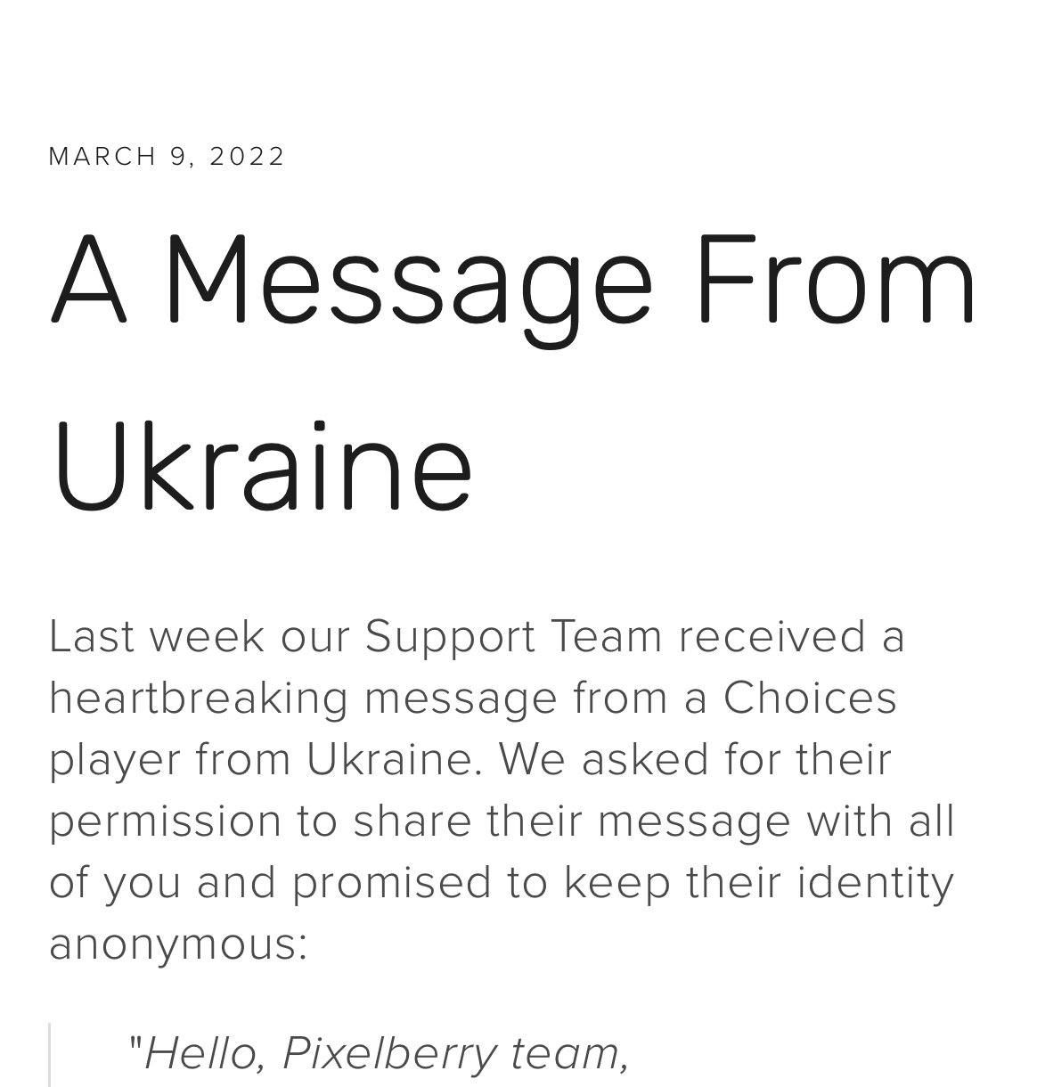 A Message From Ukraine&nbsp;