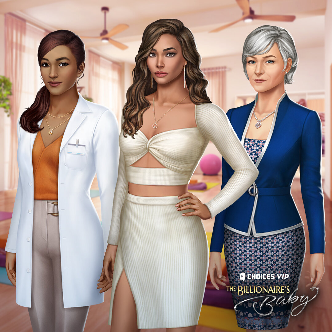 Meet Demi (your BFF), Daphne (who you are a surrogate for), and Estelle (Daphne's mother)! These three make up a cast full of drama and scandal that will be sure to have your head spinning! Check out the VIP premiere of The Billionaire's Baby, out th