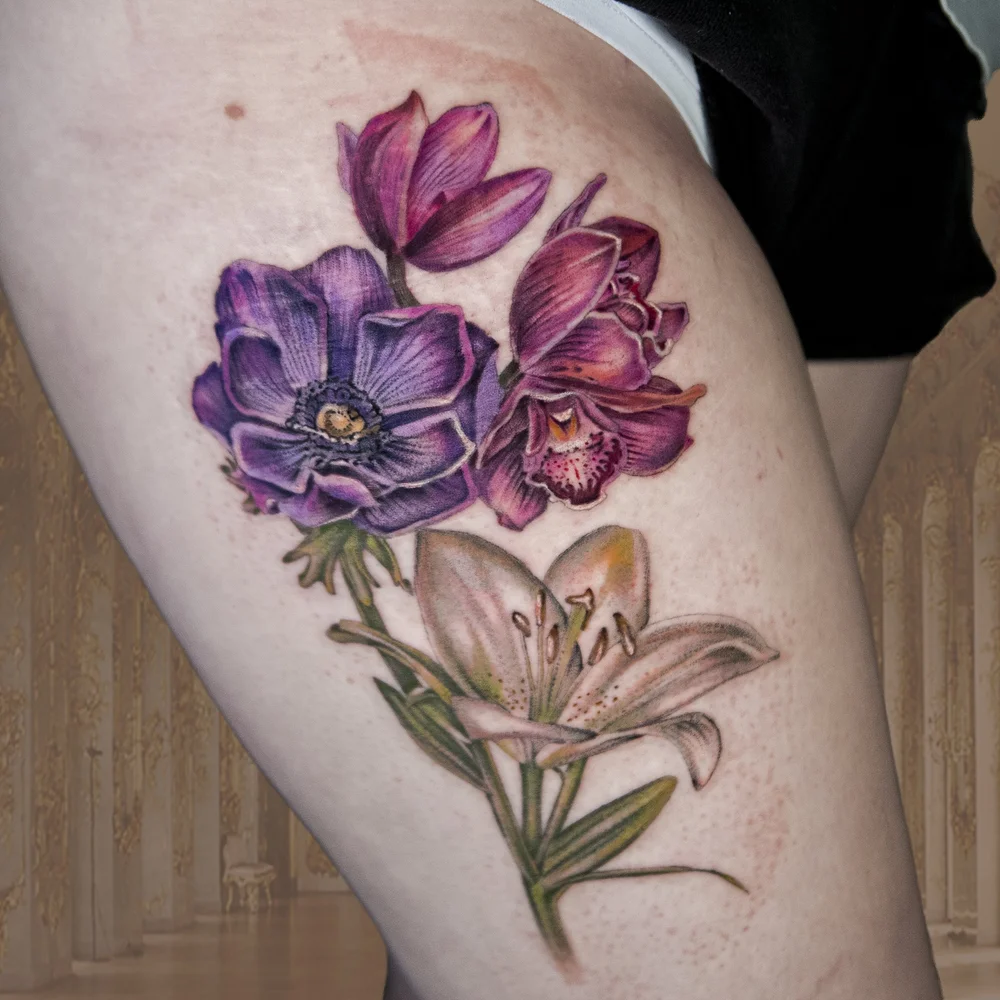 delicate feminine botanical floral single needle fine line anime tattoo  artist Austin Texas — Kari Powell