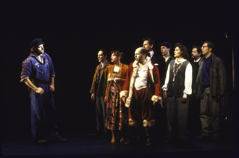 The original company of Assassins : Eddie Korbich, Patrick Cassidy, Annie Golden, Lee Wilkoff, Victor Garber, Terrence Mann, Debra Monk, Jonathan Hadary and Greg Germann