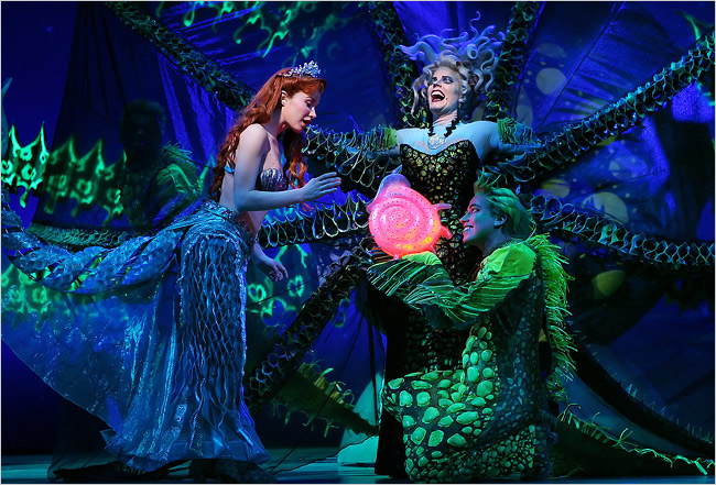 Sierra Boggess, Sherie Rene Scott and Tyler Maynard in The Little Mermaid .
